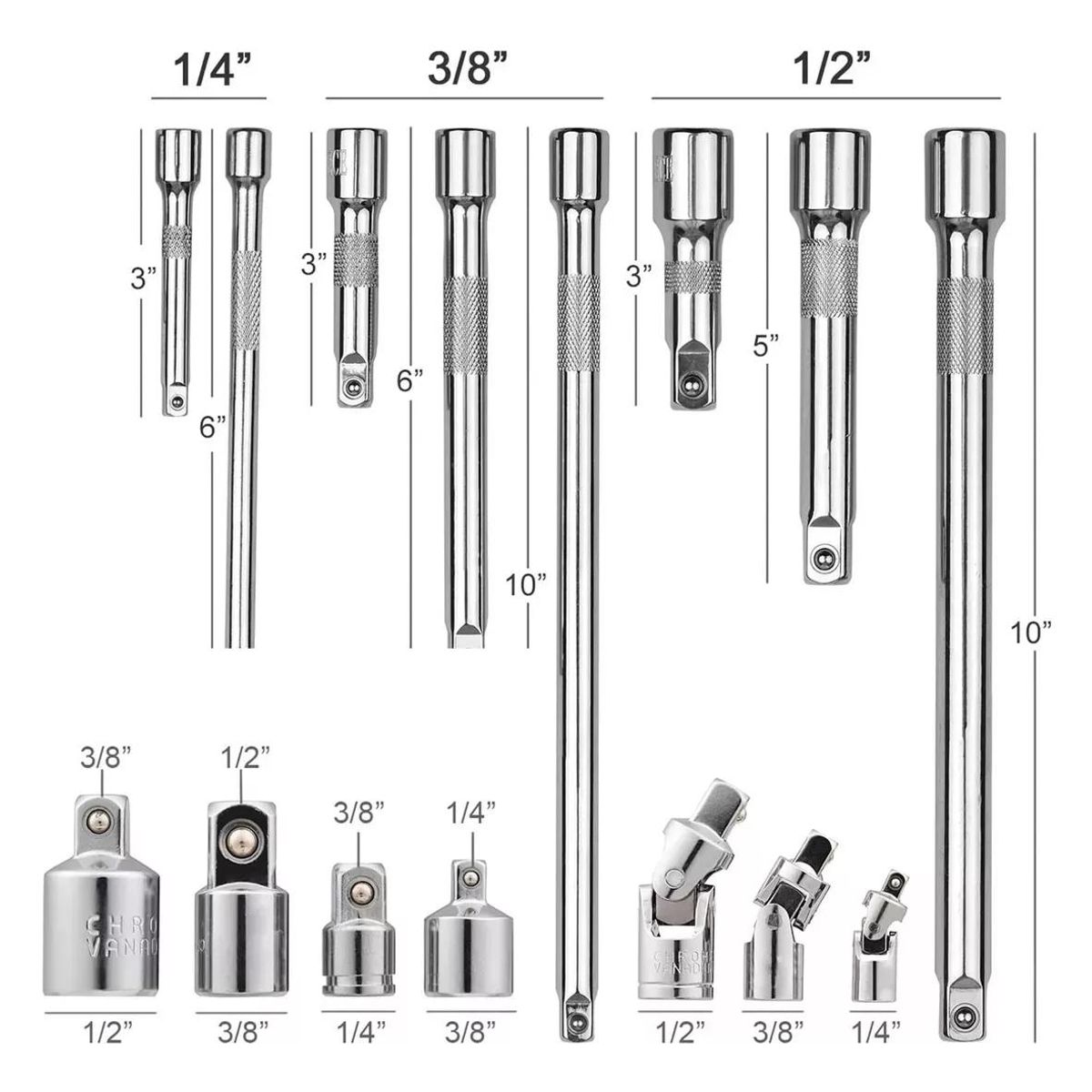 GENERICO - Juego de Llaves Mecánicas con Extensiones y Adaptadores 15pzs