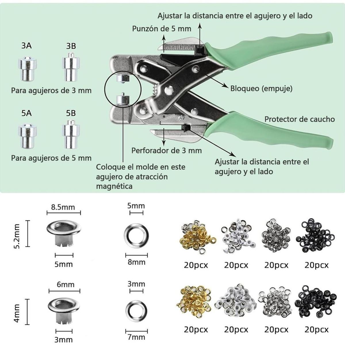 GENERICO - Kit Completo de Alicates para Perforar y Hacer Ojales