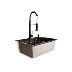 MODERN SPACE - Lavaplatos 75x45 Cm Negro Rejilla + Dispensador + Grifería