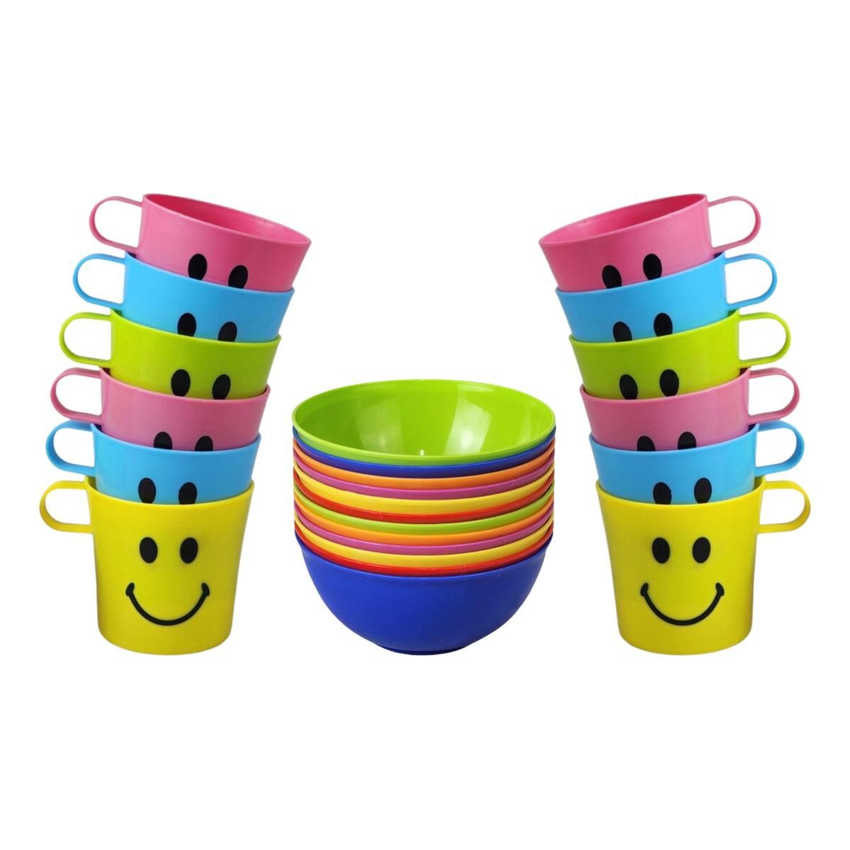 GENERICO - Pack Colorido de 12 Bowls y Vasos con Carita Feliz