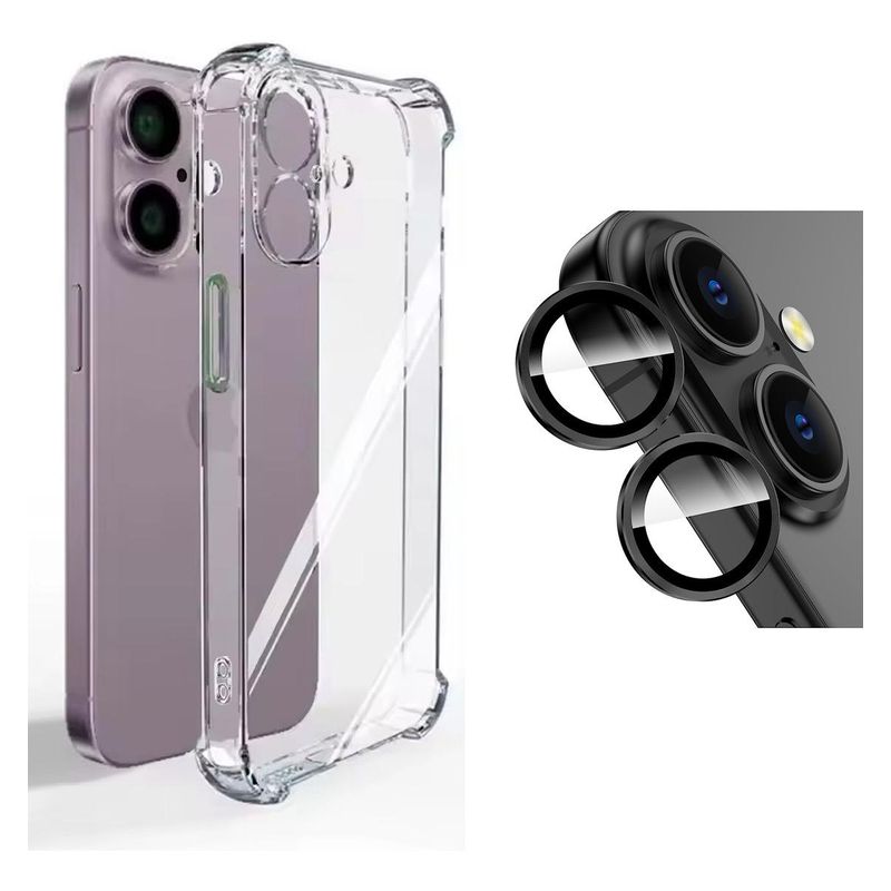 GENERICO - Funda Flexible Transparente y Protector de Lentes para iPhone 16 Plus