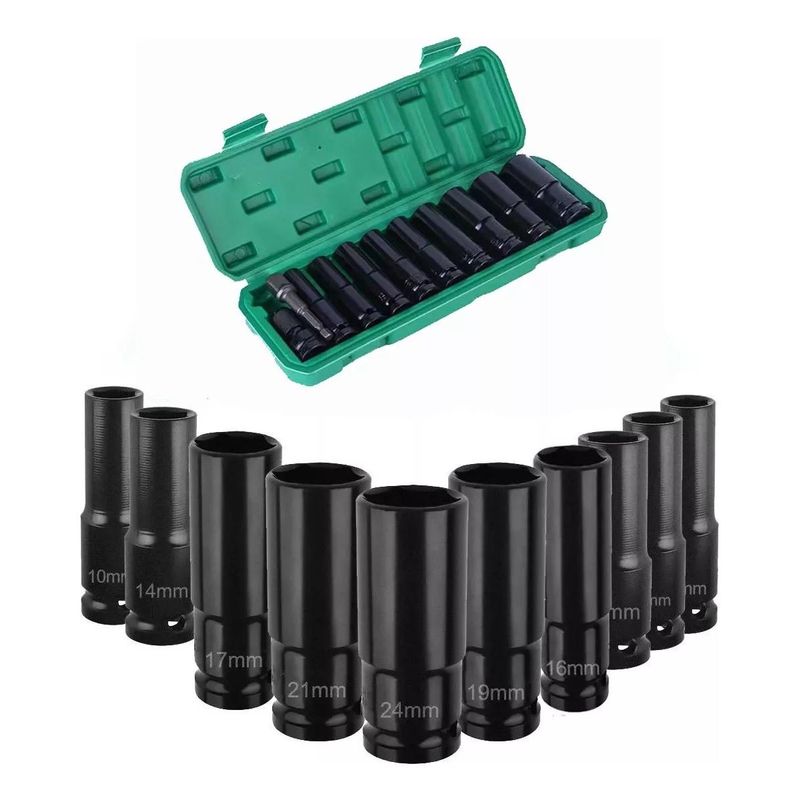 GENERICO - Juego de Dados de Impacto 10 Piezas Acero Durable 10-24mm
