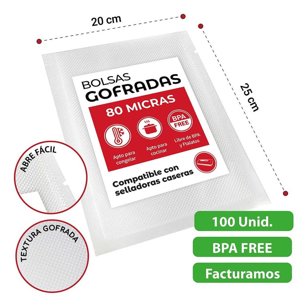 GENERICO - Bolsas Gofradas para Sellado al Vacío 20x25 cm 100 Unidades