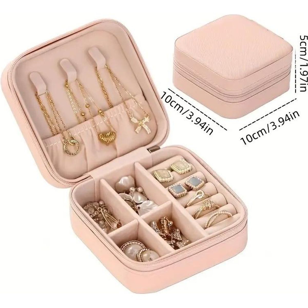 GENERICO - Mini Joyero Portátil de Cuero para Anillos y Collares