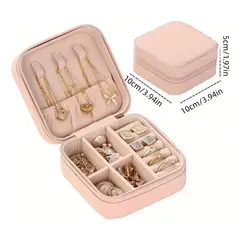 GENERICO - Mini Joyero Portátil de Cuero para Anillos y Collares