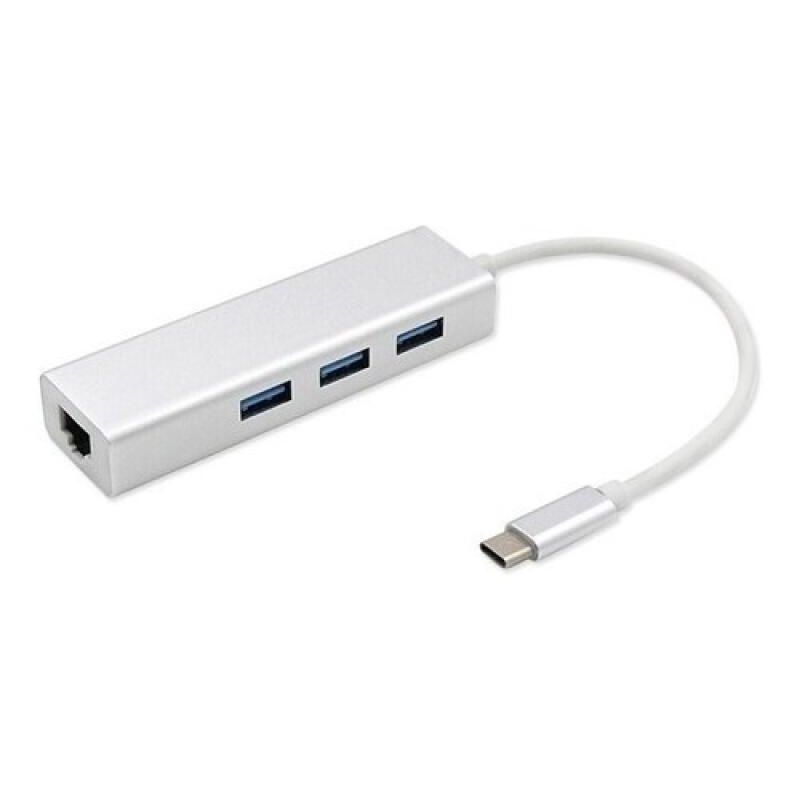 GENERICO - Adaptador USB-C a RJ45 con Hub y 3 puertos USB 20