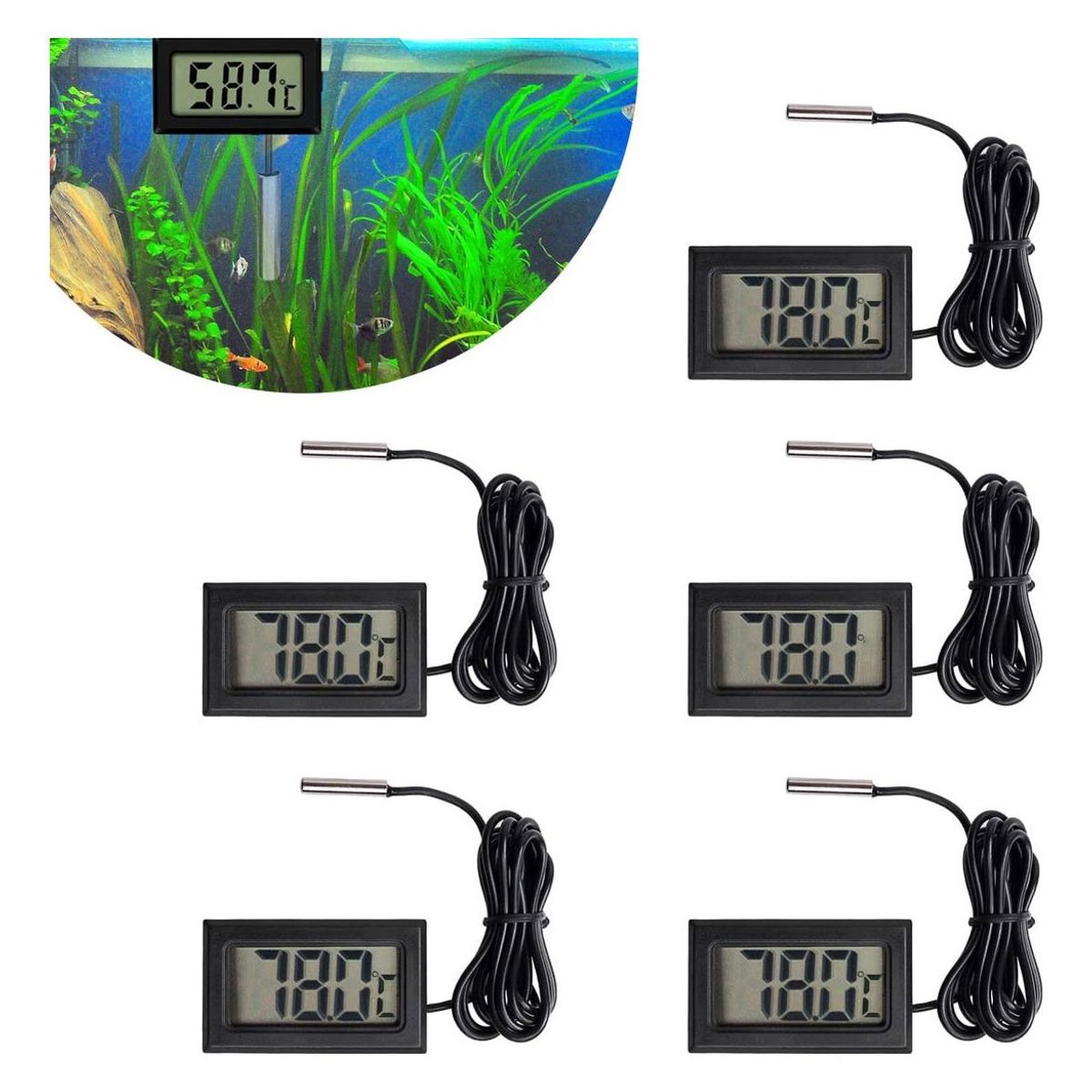 GENERICO - Pack de 5 Termómetros Digitales con Sonda Precisión -50 a 110 °C.