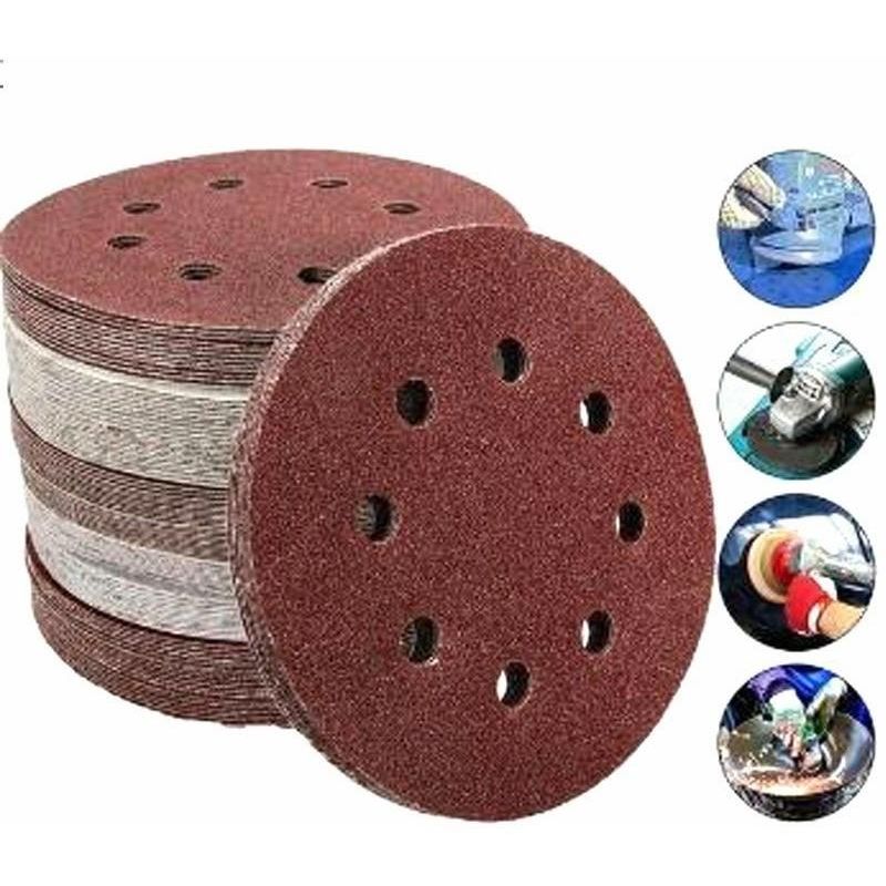 GENERICO - Pack de 50 Discos Lijadores Velcro con 8 Orificios 125mm