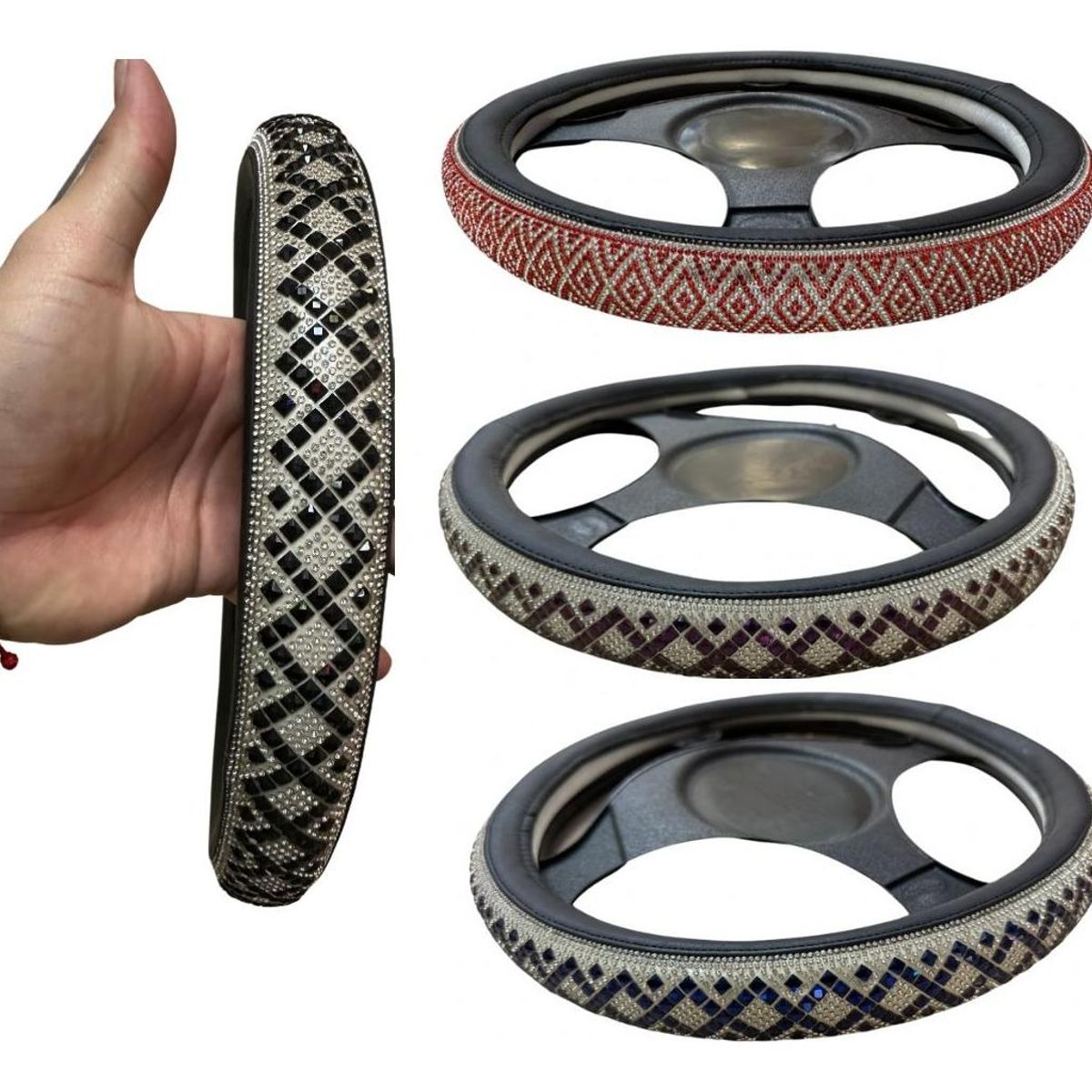 GENERICO - Funda de Volante Ecocuero con Brillantes de Color