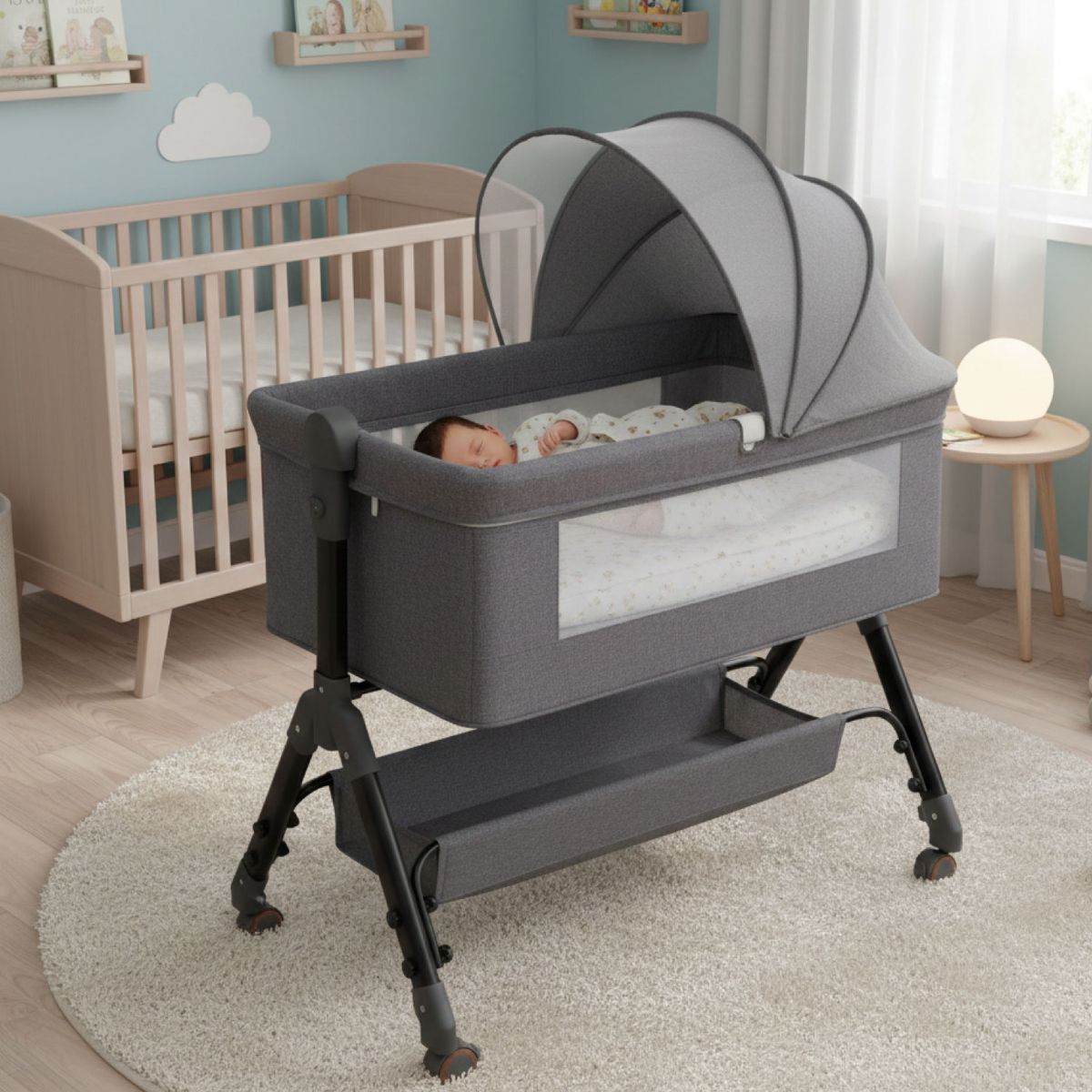 MON PETIT - Cuna Colecho Moises Bebe Altura Regulable Safe&soft Gris