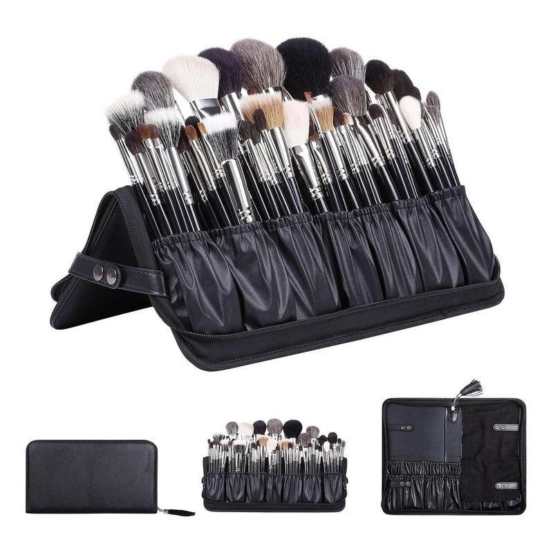 GENERICO - Estuche Vintage de Maquillaje Negro con Organizador de Brochas