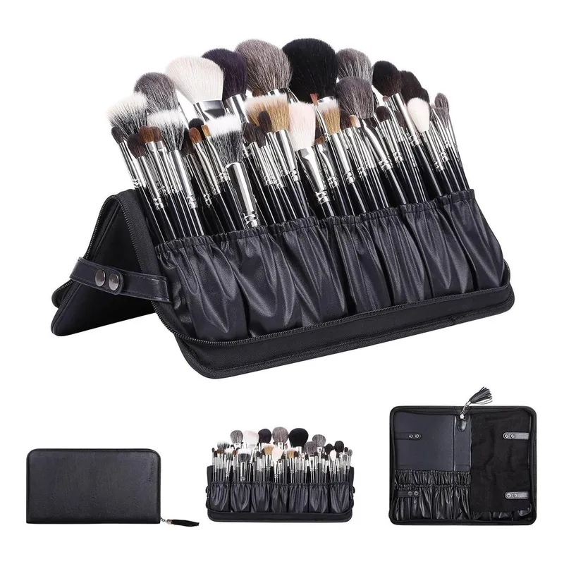 GENERICO - Estuche Vintage de Maquillaje Negro con Organizador de Brochas