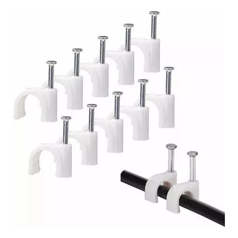 GENERICO - Clips de Grampa para Cables con Clavo - 400 Unidades Blancas