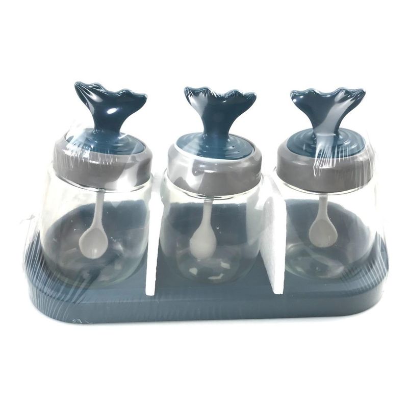 GENERICO - Especiero de Vidrio con 3 Frascos y Sujetadores para Cocina