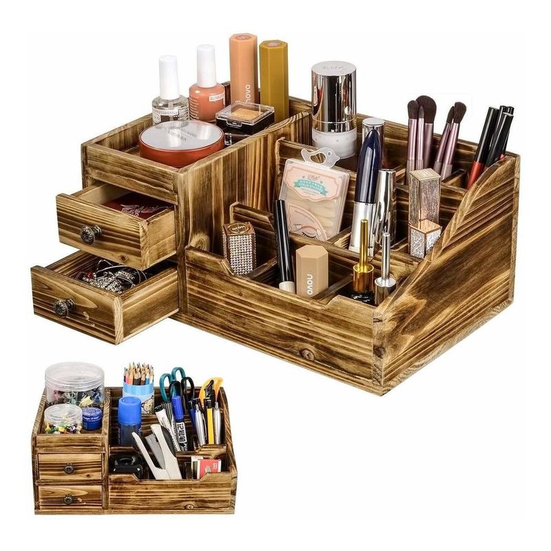 GENERICO - Organizador Rústico para Maquillaje y Cosméticos en Madera