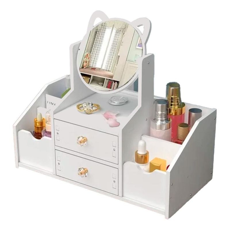 GENERICO - Organizador de Maquillaje con Espejo y Diseño de Gato