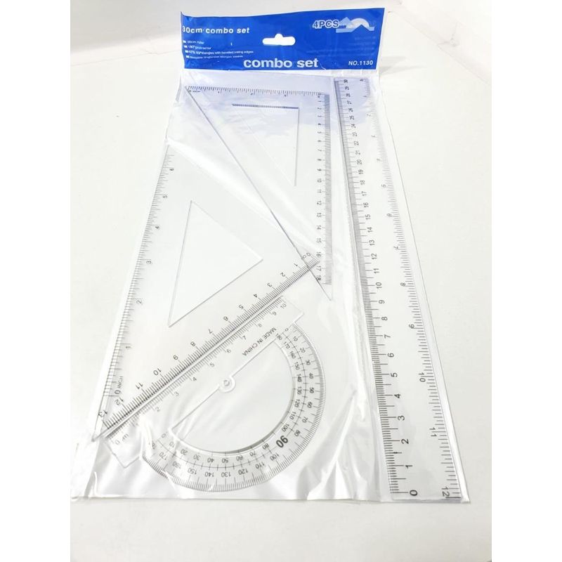 GENERICO - Juego de Reglas Geométricas Transparentes de 30 cm - 4 Piezas