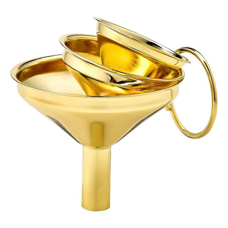 GENERICO - Set de 3 Embudos Dorados de Acero Inoxidable para Cocinar