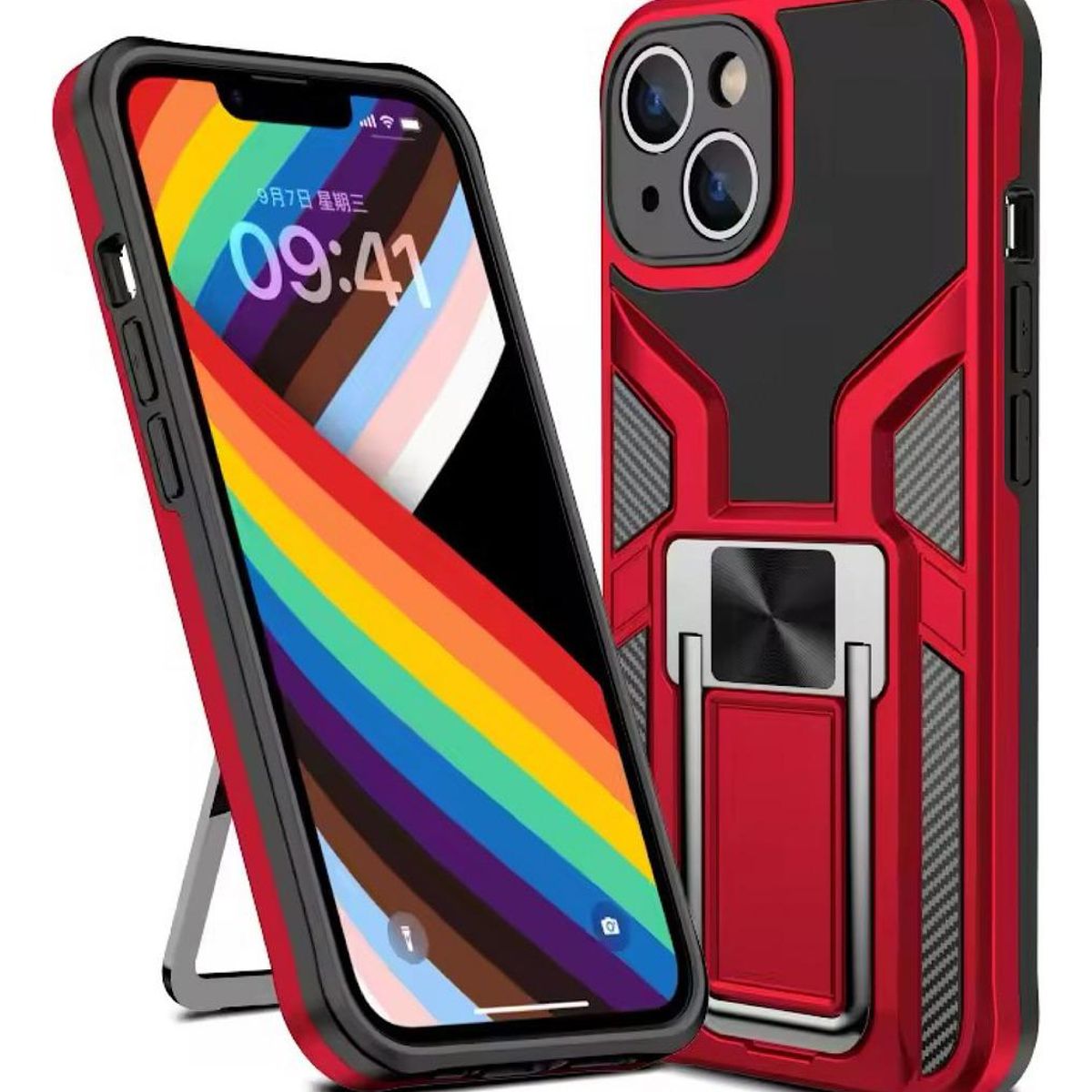 GENERICO - Funda Reforzada con Anillo para iPhone 13-14 Rojo y Duradera