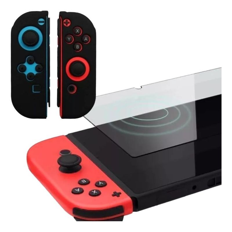 GENERICO - Funda de Silicona y Cristal Templado para Nintendo Switch