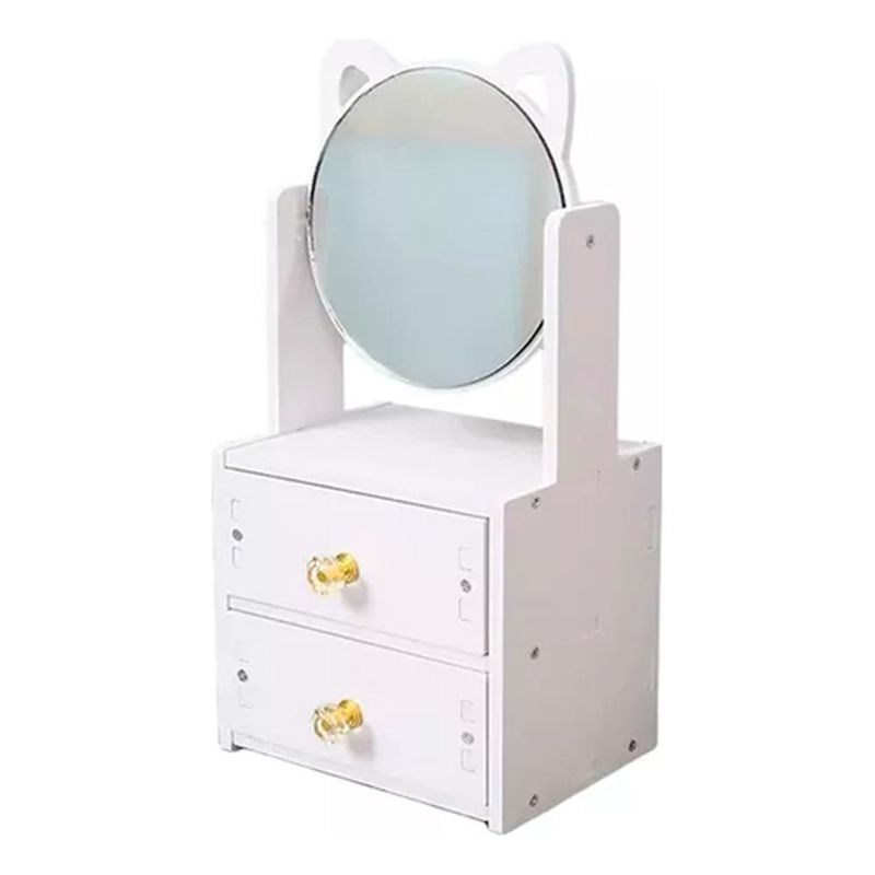 GENERICO - Organizador de Maquillaje Gato con Espejo Elegante y Práctico