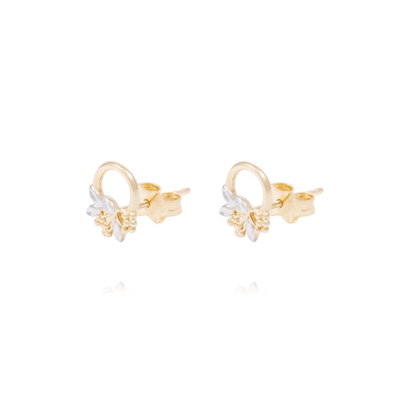 JB JOYAS BARON - Aros de Oro 18Kt Circulo Flor Bicolor