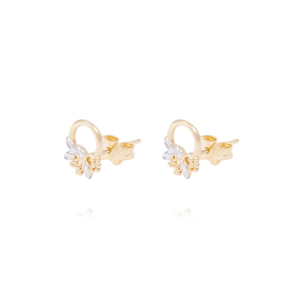 JB JOYAS BARON - Aros de Oro 18Kt Circulo Flor Bicolor