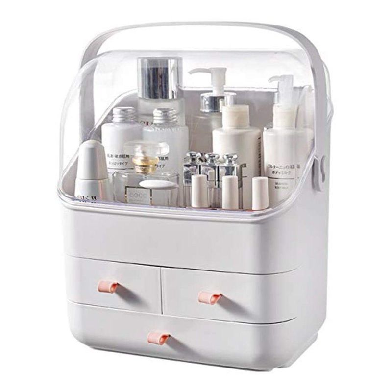 GENERICO - Organizador de Maquillaje en Cristal con Tapa y Cajones