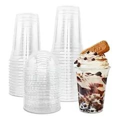 GENERICO - Vasos Desechables de Plástico con Tapa Domo 16oz Pack 100 Unidades