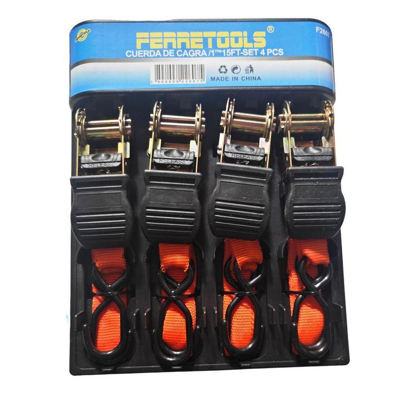 GENERICO - Eslingas de Carga Ajustables 1 x 45m con Ganchos 4 Unidades