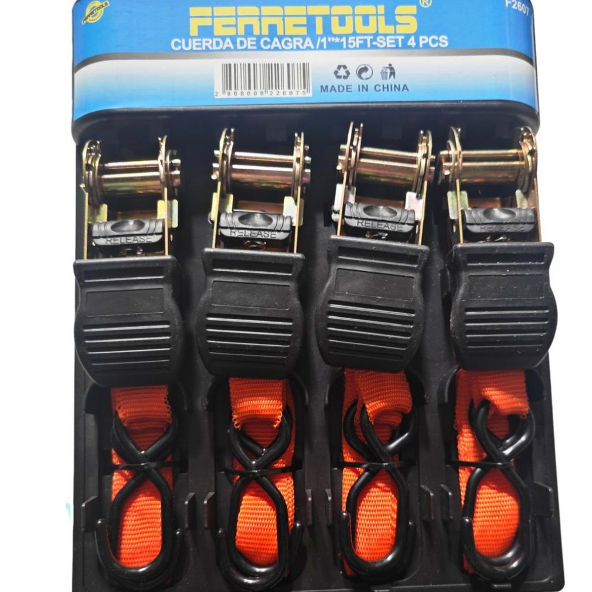 GENERICO - Eslingas de Carga Ajustables 1 x 45m con Ganchos 4 Unidades