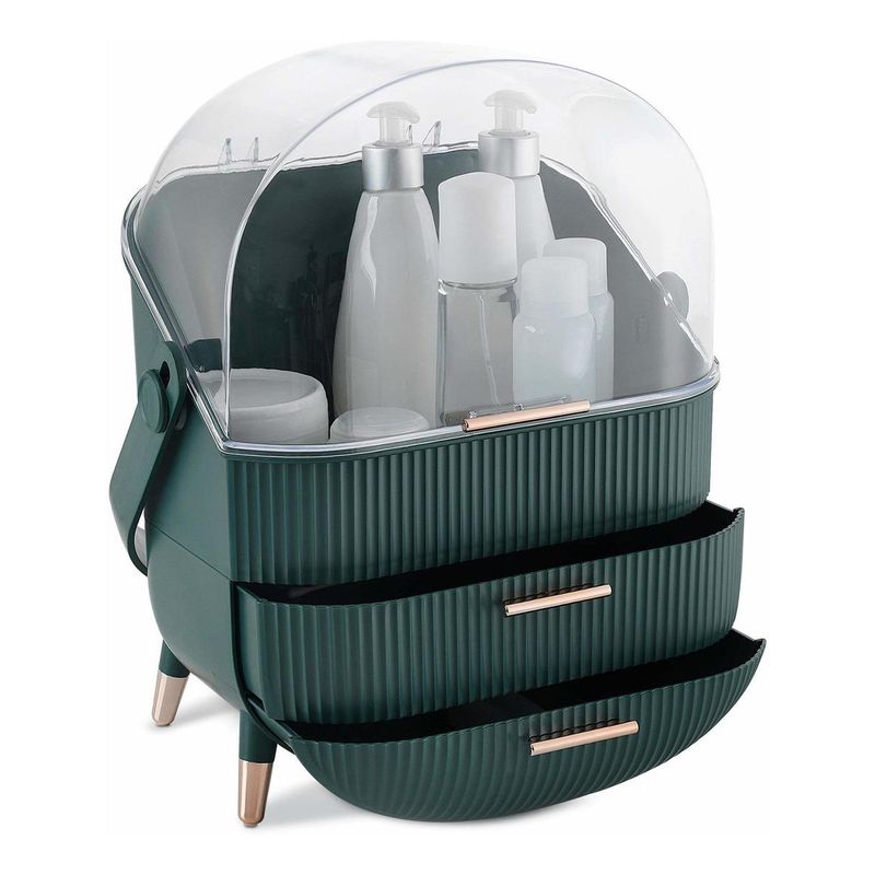 GENERICO - Organizador Giratorio de Maquillaje con Tapa y Cajones Verde