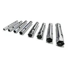 GENERICO - Set de Llaves de Tubo 10 Piezas en Acero Cromado Rojo