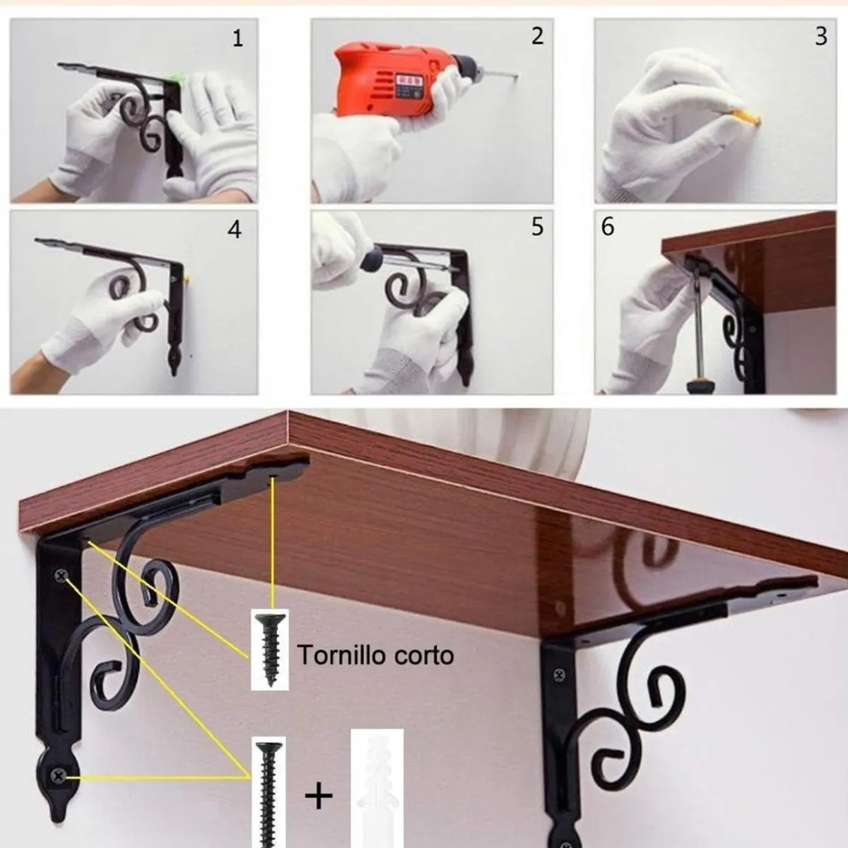 GENERICO - Soportes metálicos triangulares para estantes flotantes 6pcs