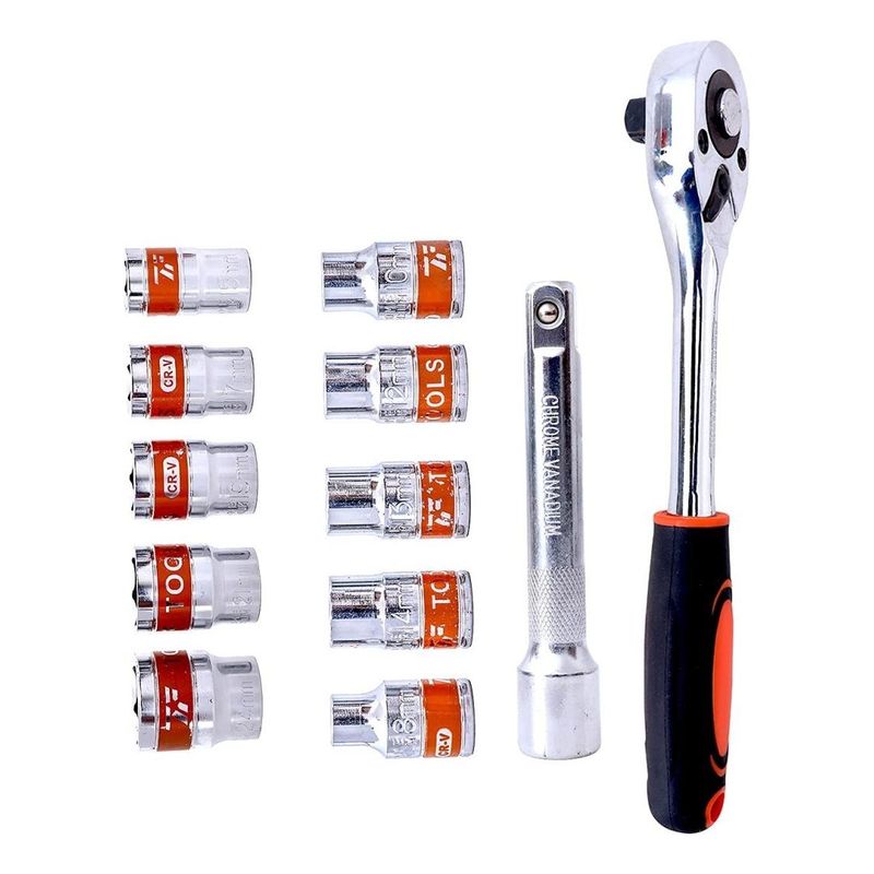 GENERICO - Set Completo de Llaves y Dados de 12 Piezas para Bricolaje