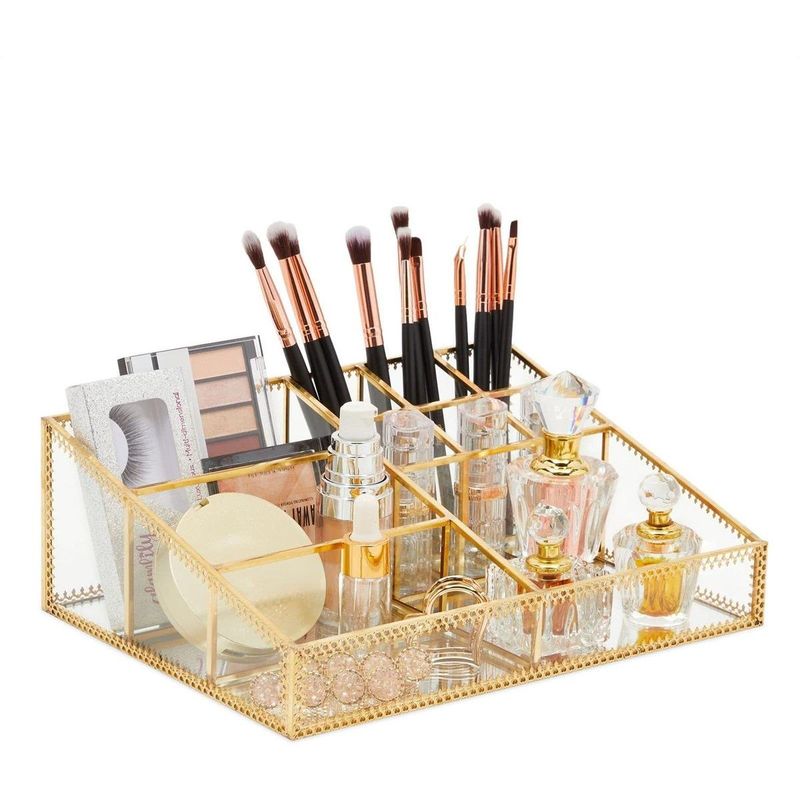 GENERICO - Caja Organizadora de Maquillaje Transparente con Detalles Dorados