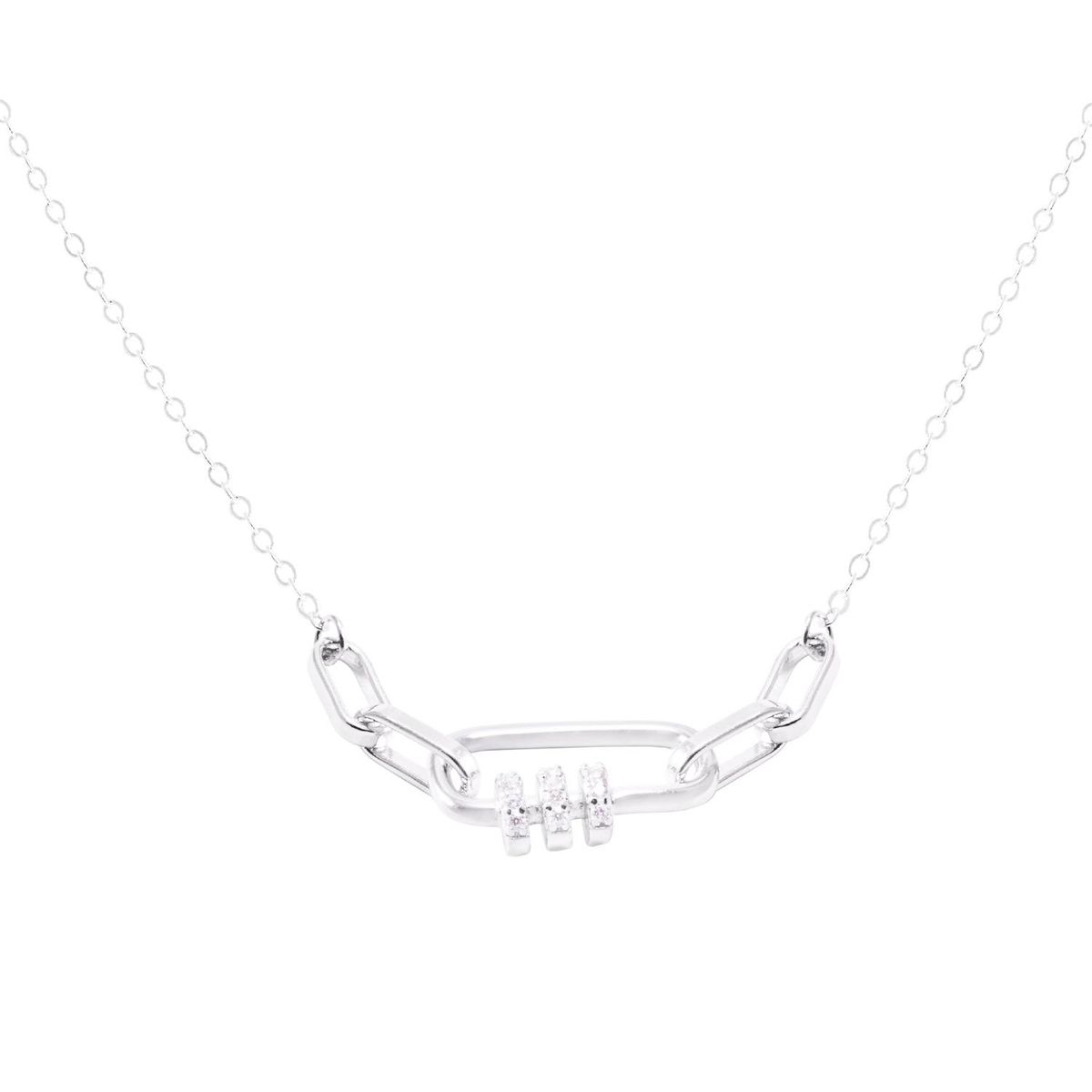 JB JOYAS BARON - Collar Plata Esterlina 925 Rectángulo y Círculos Circonita