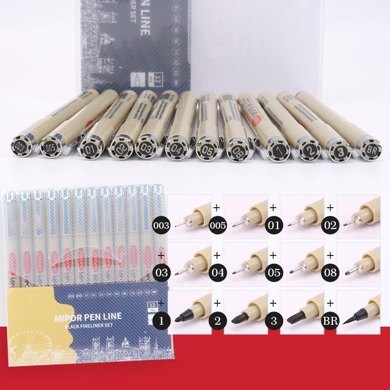 GENERICO - Set de 12 Microbolígrafos Negros para Dibujo y Escritura