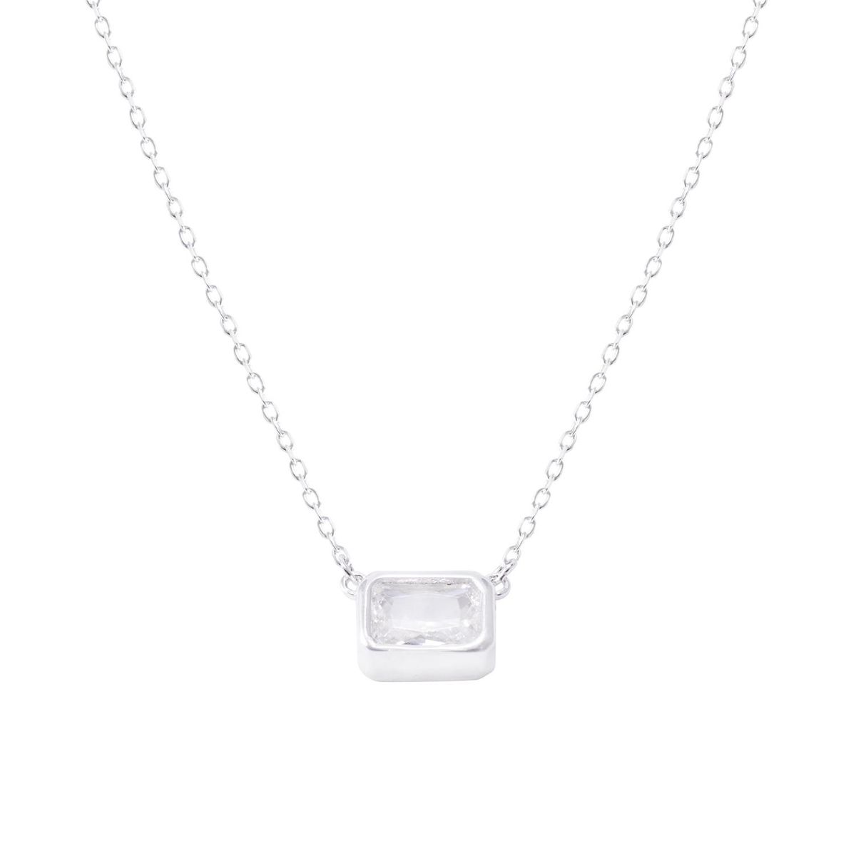 JB JOYAS BARON - Collar de Plata Esterlina 925 Rectángulo Circón