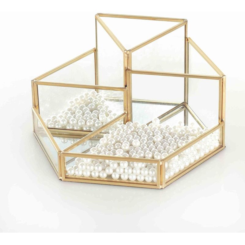 GENERICO - Organizador de Maquillaje Dorado con Espacio para Brochas