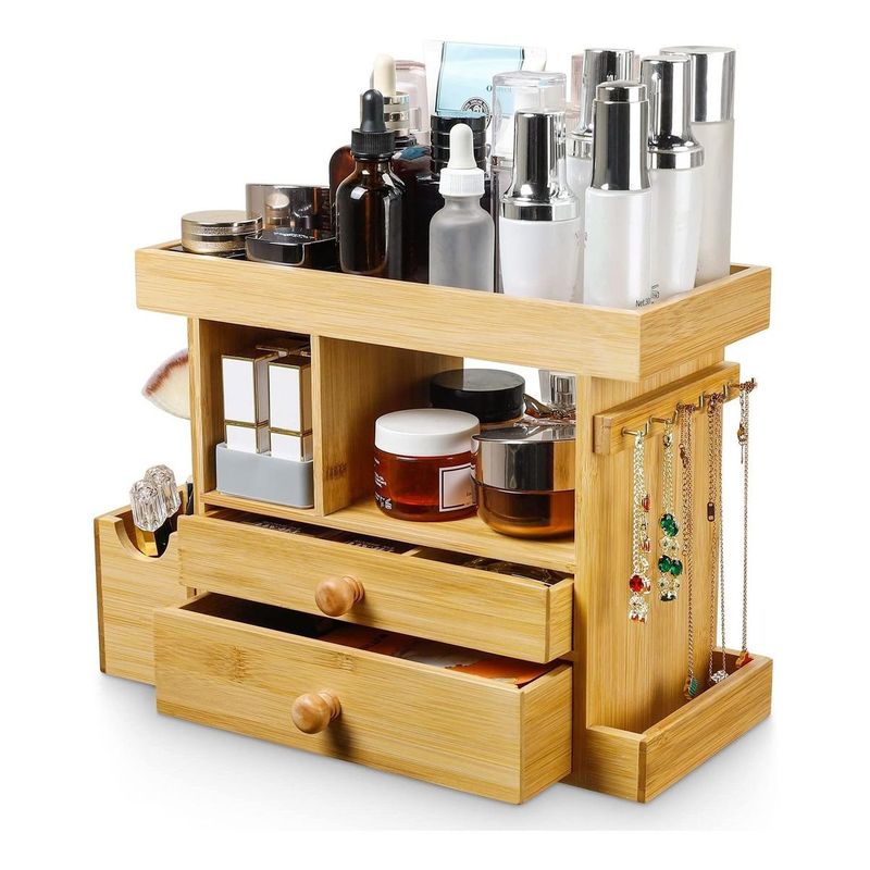 GENERICO - Organizador Giratorio 360 de Bambú para Maquillaje y Joyas