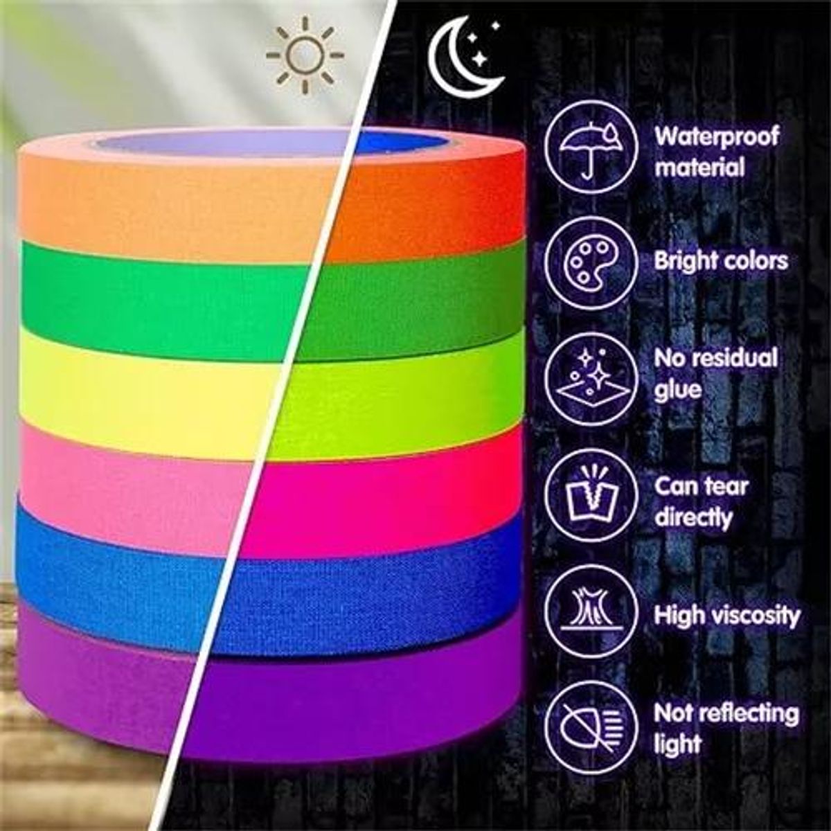 GENERICO - Cinta Adhesiva Neón Fluorescente para Decoración y Avisos