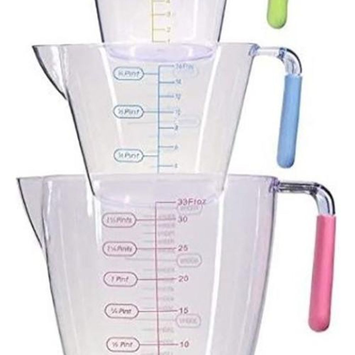 GENERICO - Juego de 3 Jarritas Medidoras Transparentes con Pico Vertedor