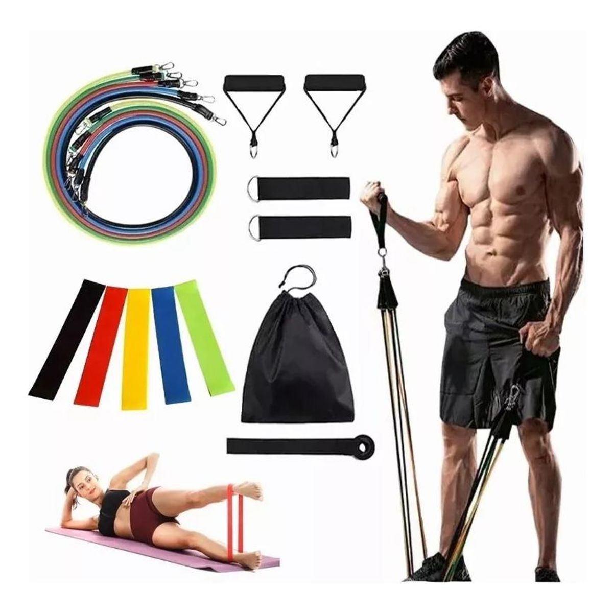 GENERICO - Kit de Bandas Elásticas de Resistencia para Ejercicios 16 Pz