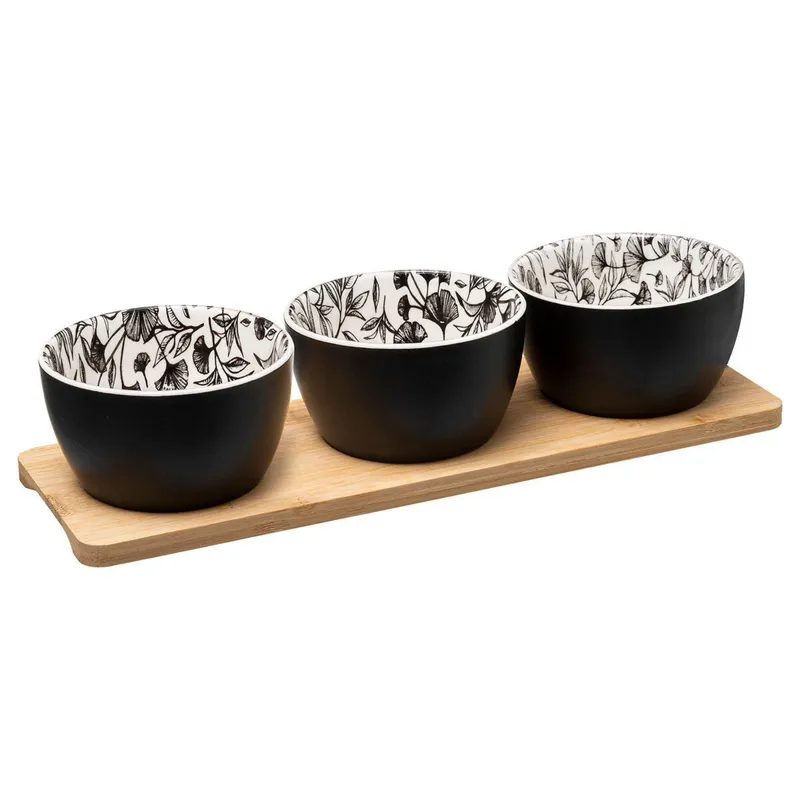 SECRET DE GOURMET - Set de Aperitivo con Tabla de Bamboo y 3 Posillos Secret De Gourmet