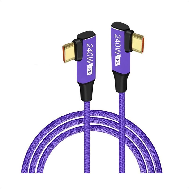 GENERICO - Cable USB-C Reforzado 240W Carga Rápida 90° 1m Morado