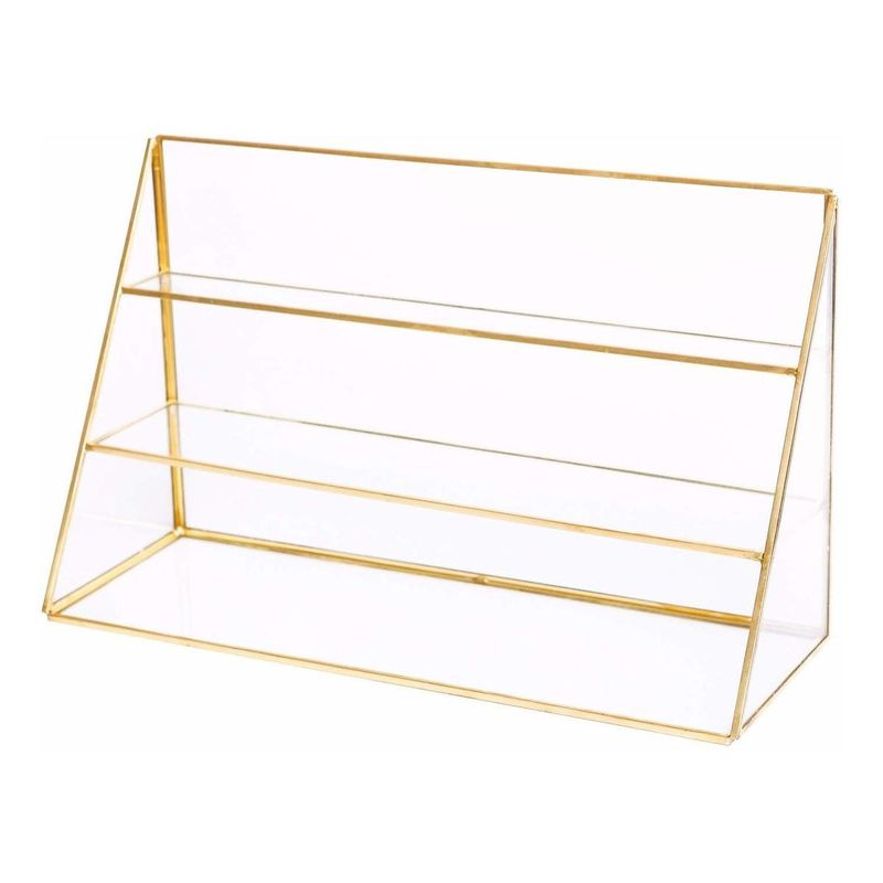 GENERICO - Organizador de Maquillaje Cristal de 3 Capas y Giro Dorado