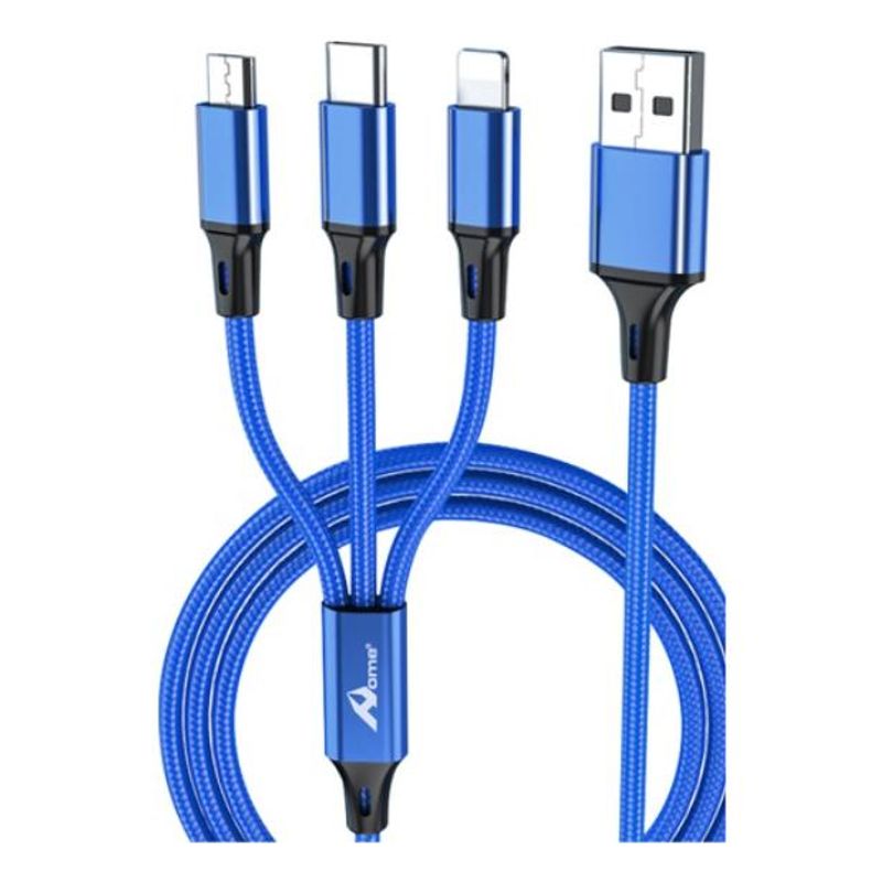 GENERICO - Cable 3 en 1 Micro USB Tipo C y Lightning 1m 51A