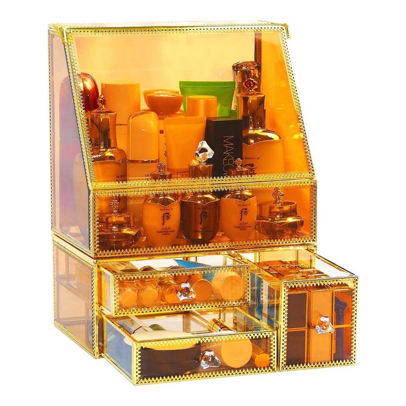GENERICO - Estuche Portátil Ámbar para Maquillaje y Joyas Elegante
