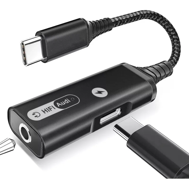 GENERICO - Adaptador 2 en 1 USB-C a Jack 35mm con carga rápida